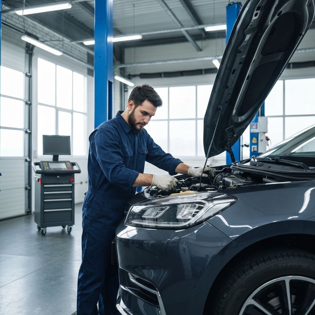 ميكانيكي سيارات صينية دبي يعمل على صيانة سيارة في ورشة سيارات صينية دبي